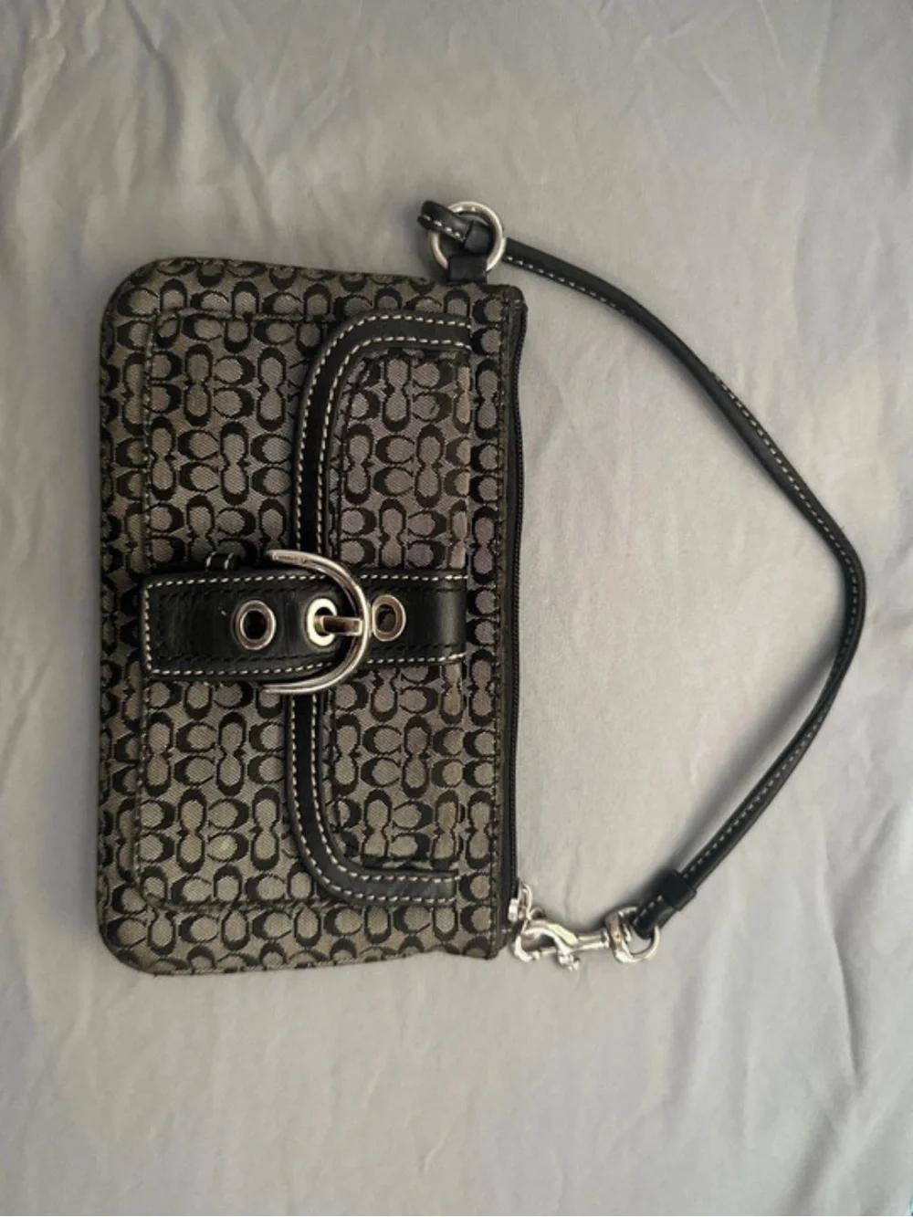 Coach Signature Canvas Wristlet in Black and Gray